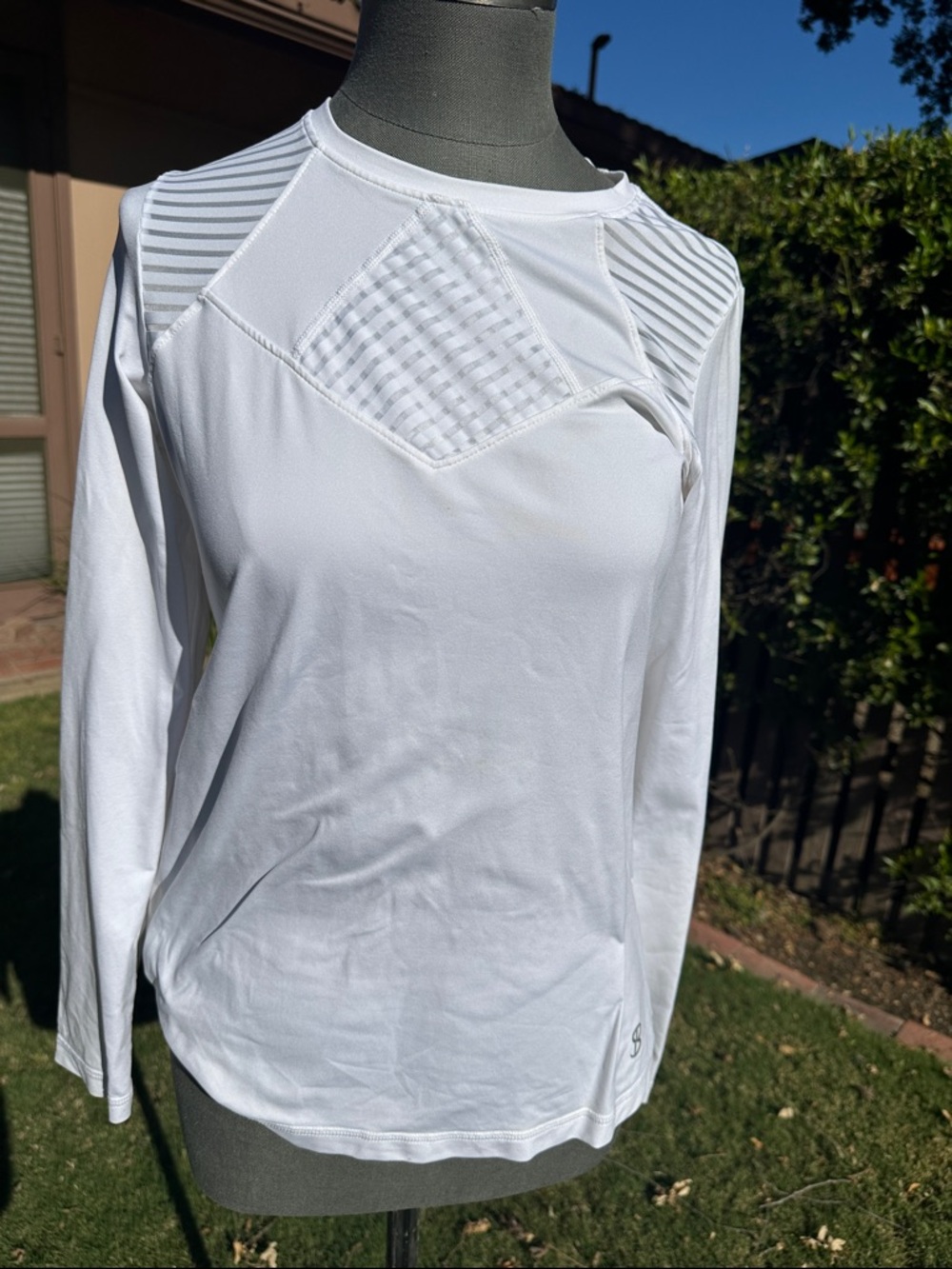B Sofibella Women's White Long-Sleeve Performance Tennis Top with Mesh Inset